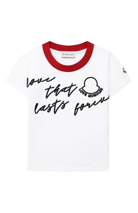 Детская хлопковая футболка MONCLER белого цвета по цене 13250 руб., арт. G1-954-8C745-10-83907/8-10A | Фото 1 Детская хлопковая футболка MONCLER белого цвета, арт. G1-954-8C745-10-83907/8-10A | Фото 1