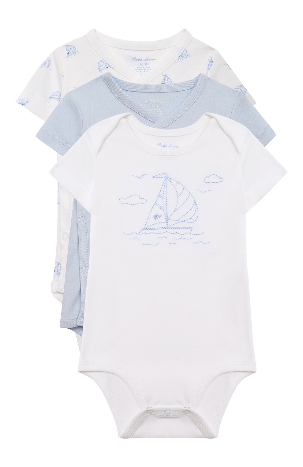 Детское комплект из трех боди POLO RALPH LAUREN голубого цвета, арт. 320833465 | Фото 1