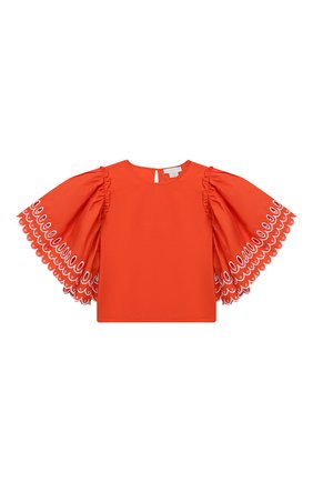 Детское хлопковая блузка STELLA MCCARTNEY кораллового цвета по цене 5615 руб., арт. 602830/SQK79 | Фото 1 Детское хлопковая блузка STELLA MCCARTNEY кораллового цвета, арт. 602830/SQK79 | Фото 1