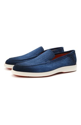 Мужские замшевые лоферы SANTONI синего цвета по цене 47900 руб., арт. MGDT17459BAREGYMF42 | Фото 1 Мужские замшевые лоферы SANTONI синего цвета, арт. MGDT17459BAREGYMF42 | Фото 1