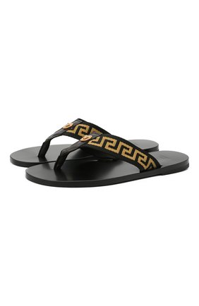 Мужские комбинированные шлепанцы VERSACE черного цвета по цене 45950 руб., арт. DSU7340/DNS3C | Фото 1 Мужские комбинированные шлепанцы VERSACE черного цвета, арт. DSU7340/DNS3C | Фото 1