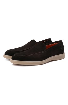 Мужские замшевые лоферы SANTONI темно-коричневого цвета по цене 43450 руб., арт. MGDT17459TAAEPMST55 | Фото 1 Мужские замшевые лоферы SANTONI темно-коричневого цвета, арт. MGDT17459TAAEPMST55 | Фото 1 (Мужское Кросс-КТ: Лоферы-обувь; Стили: Кэжуэл; Материал внутренний: Натуральная кожа; Материал внешний: Замша)
