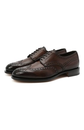 Мужские кожаные дерби SANTONI темно-коричневого цвета по цене 65350 руб., арт. MCC015761PC4NFRKT50 | Фото 1 Мужские кожаные дерби SANTONI темно-коричневого цвета, арт. MCC015761PC4NFRKT50 | Фото 1 (Мужское Кросс-КТ: Броги-обувь; Стили: Классический; Материал внутренний: Натуральная кожа)