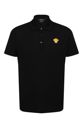 Мужское хлопковое поло VERSACE черного цвета по цене 42600 руб., арт. A87427/A237141 | Фото 1 Мужское хлопковое поло VERSACE черного цвета, арт. A87427/A237141 | Фото 1 (Стили: Кэжуэл; Застежка: Пуговицы; Рукава: Короткие; Длина (для топов): Стандартные; Материал внешний: Хлопок)