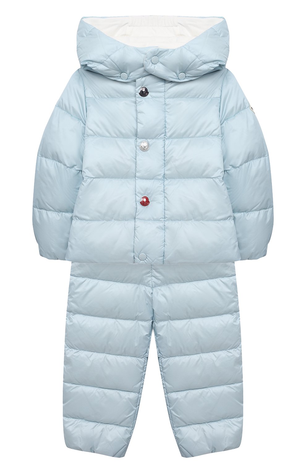 Детский пуховый комбинезон MONCLER голубого цвета, арт. G1-951-1F510-00-53048 | Фото 1 (Рукава: Длинные; Материал внешний: Синтетический материал; Региональные ограничения белый список (Axapta Mercury): RU; Материал утеплителя: Пух и перо; Материал подклада: Хлопок)