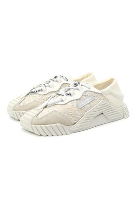 Детские кроссовки DOLCE & GABBANA белого цвета, арт. D11008/A0237 | Фото 1 (Материал внутренний: Натуральная кожа; Материал внешний: Текстиль)
