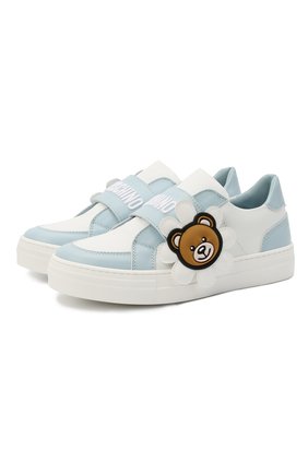 Детские кожаные кеды MOSCHINO голубого цвета по цене 34250 руб., арт. 67498/S0FTY/KIPS/VERNICE 7/36-41 | Фото 1 Детские кожаные кеды MOSCHINO голубого цвета, арт. 67498/S0FTY/KIPS/VERNICE 7/36-41 | Фото 1 (Кросс-КТ: велькро; Материал внутренний: Натуральная кожа; Материал внешний: Кожа; Региональные ограничения белый список (Axapta Mercury): RU; Длина стельки: 24,4, 23,8, 23; Девочки Кросс-КТ: Обувь-низкие)