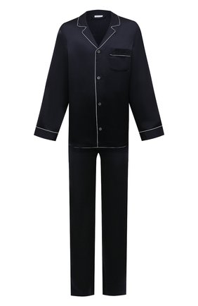 Мужская шелковая пижама ZIMMERLI темно-синего цвета, арт. 6000-75130 | Фото 1 (Длина (для топов): Стандартные; Материал внешний: Шелк; Длина (брюки, джинсы): Стандартные; Рукава: Длинные; Кросс-КТ: домашняя одежда)