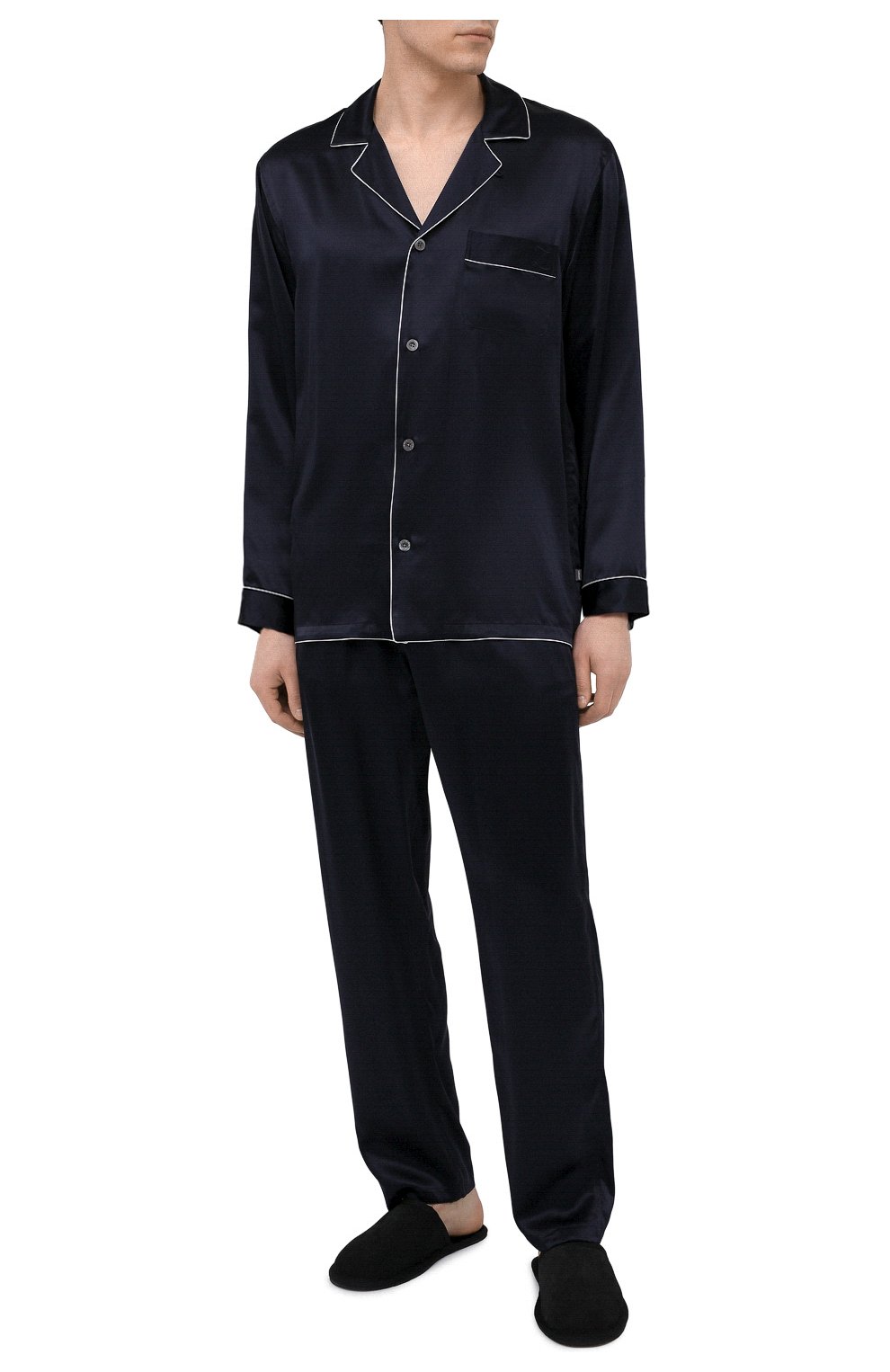 Мужская шелковая пижама ZIMMERLI темно-синего цвета, арт. 6000-75130 | Фото 2 (Материал внешний: Шелк; Рукава: Длинные; Длина (брюки, джинсы): Стандартные; Кросс-КТ: домашняя одежда; Длина (для топов): Стандартные)