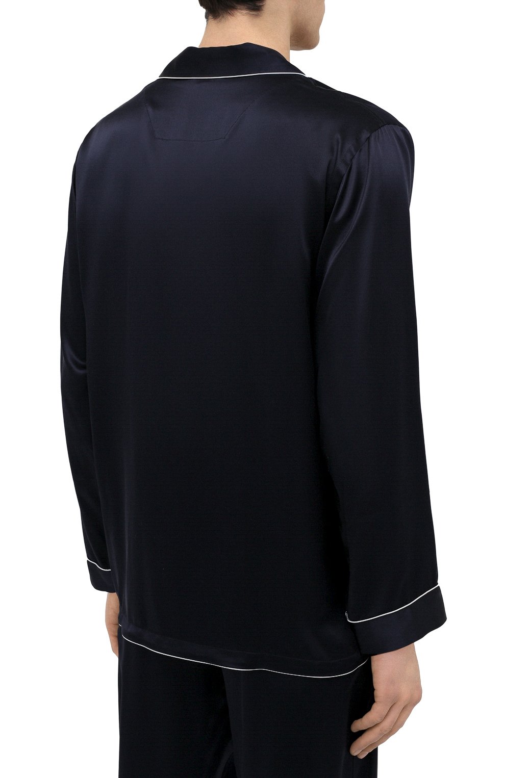 Мужская шелковая пижама ZIMMERLI темно-синего цвета, арт. 6000-75130 | Фото 4 (Материал внешний: Шелк; Рукава: Длинные; Длина (брюки, джинсы): Стандартные; Кросс-КТ: домашняя одежда; Длина (для топов): Стандартные)