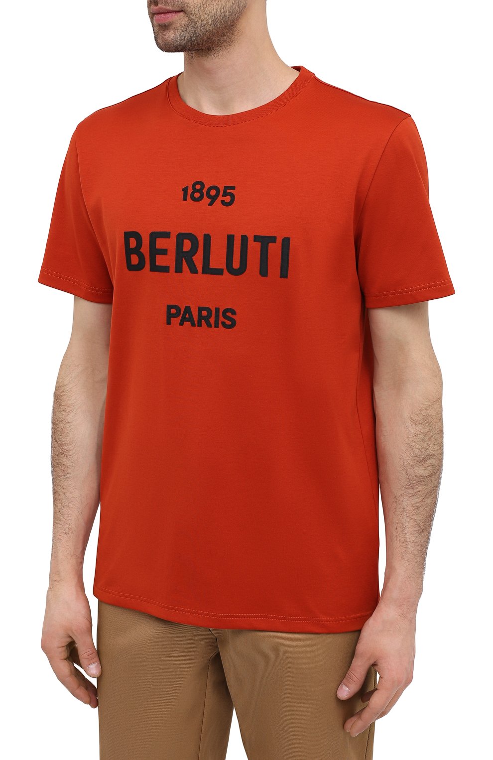 Мужская хлопковая футболка BERLUTI оранжевого цвета, арт. R18JRS50-007 | Фото 3 (Рукава: Короткие; Длина (для топов): Стандартные; Принт: С принтом; Материал внешний: Хлопок; Стили: Кэжуэл)