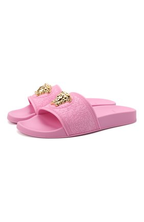 Женские резиновые шлепанцы barocco VERSACE розового цвета по цене 36950 руб., арт. DSR262CN/DG0M8 | Фото 1 Женские резиновые шлепанцы barocco VERSACE розового цвета, арт. DSR262CN/DG0M8 | Фото 1