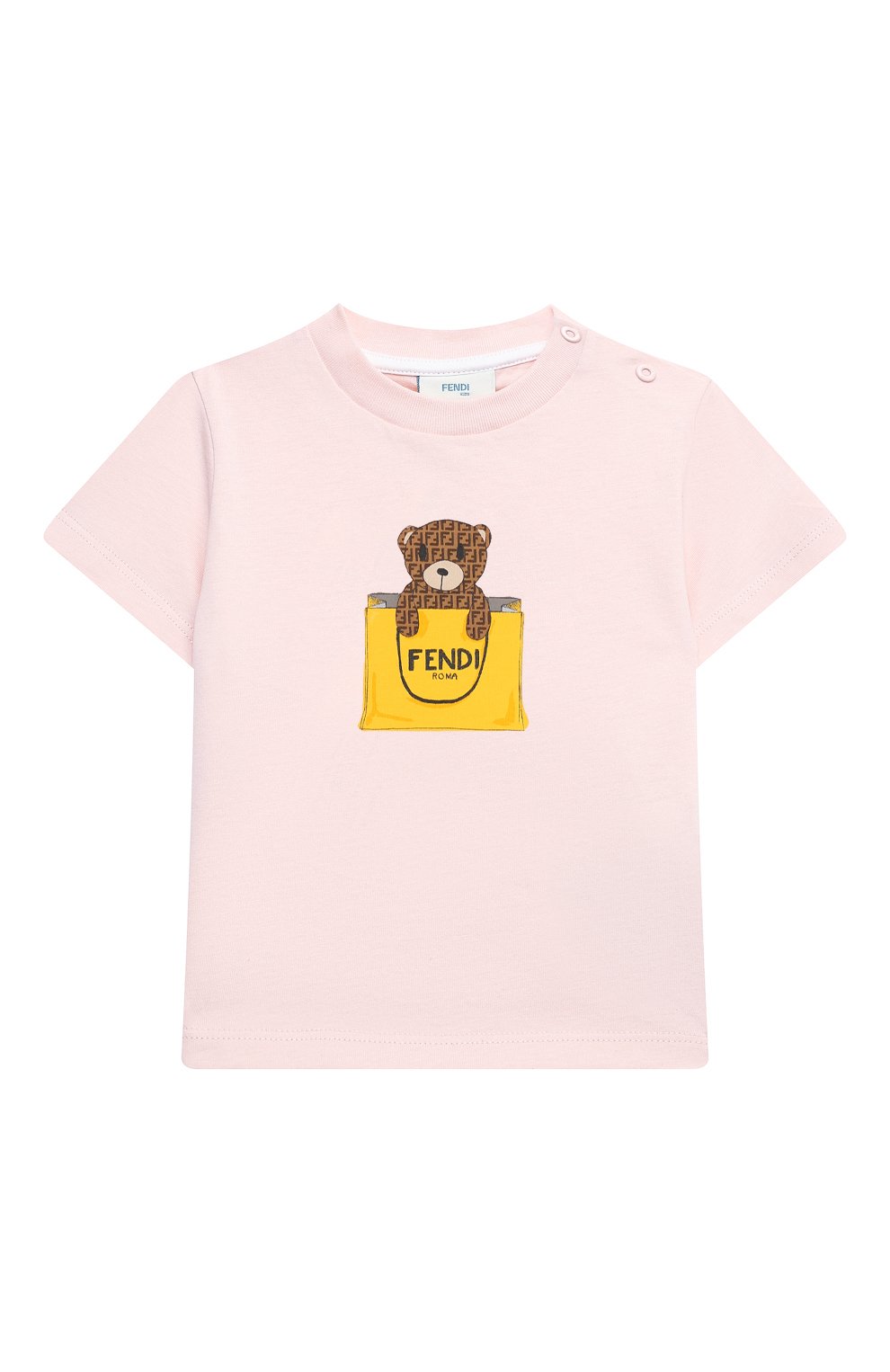 Детский хлопковая футболка FENDI розового цвета, арт. BUI016/ST8/12M-24M | Фото 1