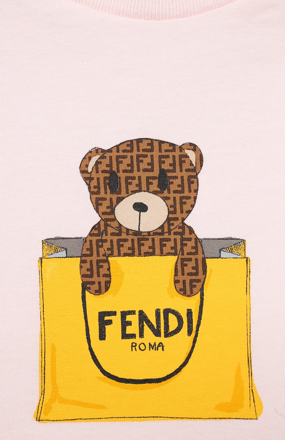Детский хлопковая футболка FENDI розового цвета по цене 11850 руб., арт. BUI016/ST8/12M-24M | Фото 3 Детский хлопковая футболка FENDI розового цвета, арт. BUI016/ST8/12M-24M | Фото 3