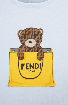 Детский хлопковая футболка FENDI голубого цвета по цене 11850 руб., арт. BUI016/ST8/12M-24M | Фото 3 Детский хлопковая футболка FENDI голубого цвета, арт. BUI016/ST8/12M-24M | Фото 3