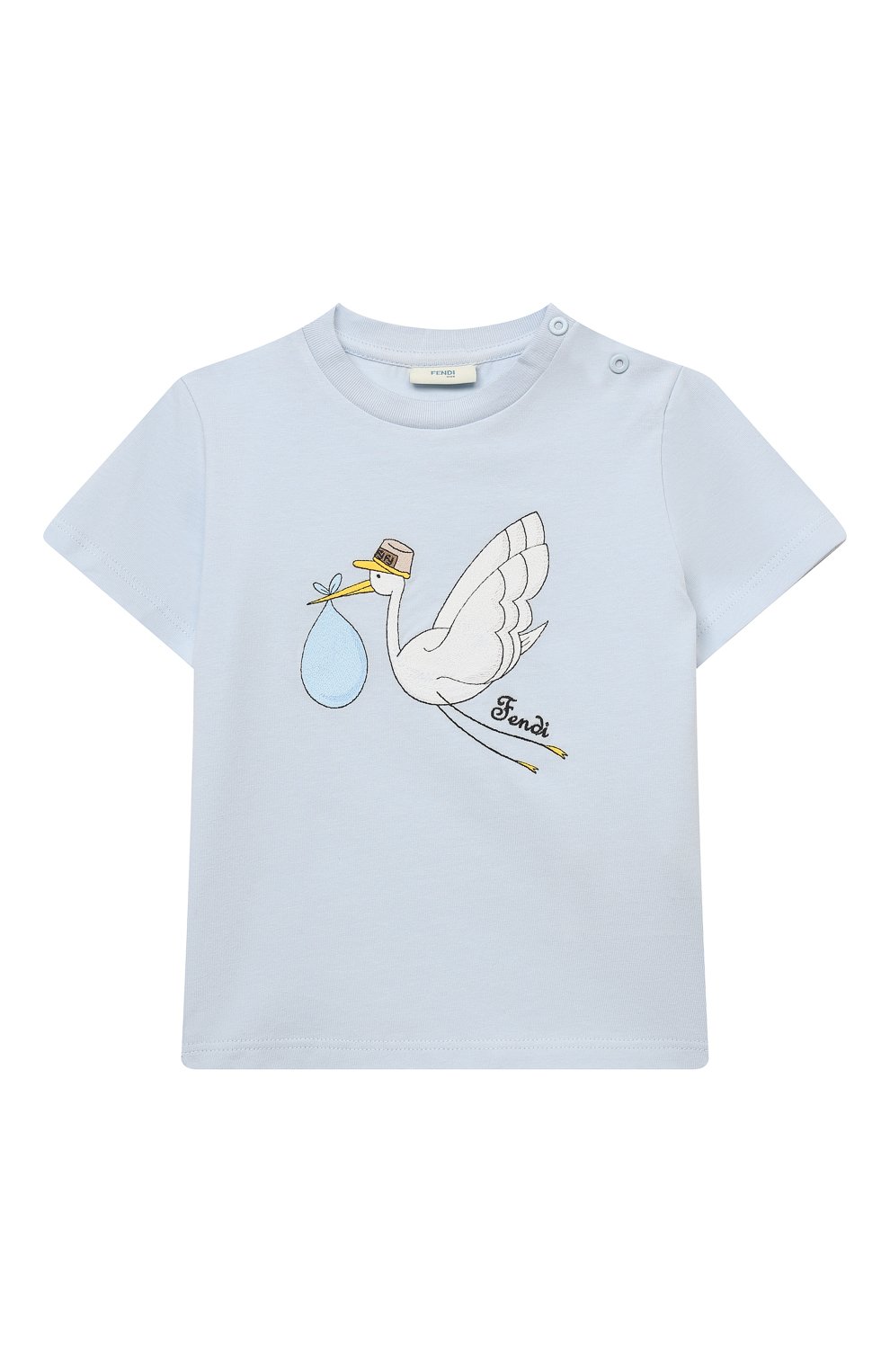 Детский хлопковая футболка FENDI голубого цвета, арт. BUI018/ST8/12M-24M | Фото 1