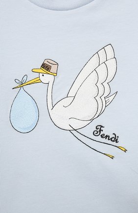Детский хлопковая футболка FENDI голубого цвета по цене 14350 руб., арт. BUI018/ST8/12M-24M | Фото 3 Детский хлопковая футболка FENDI голубого цвета, арт. BUI018/ST8/12M-24M | Фото 3