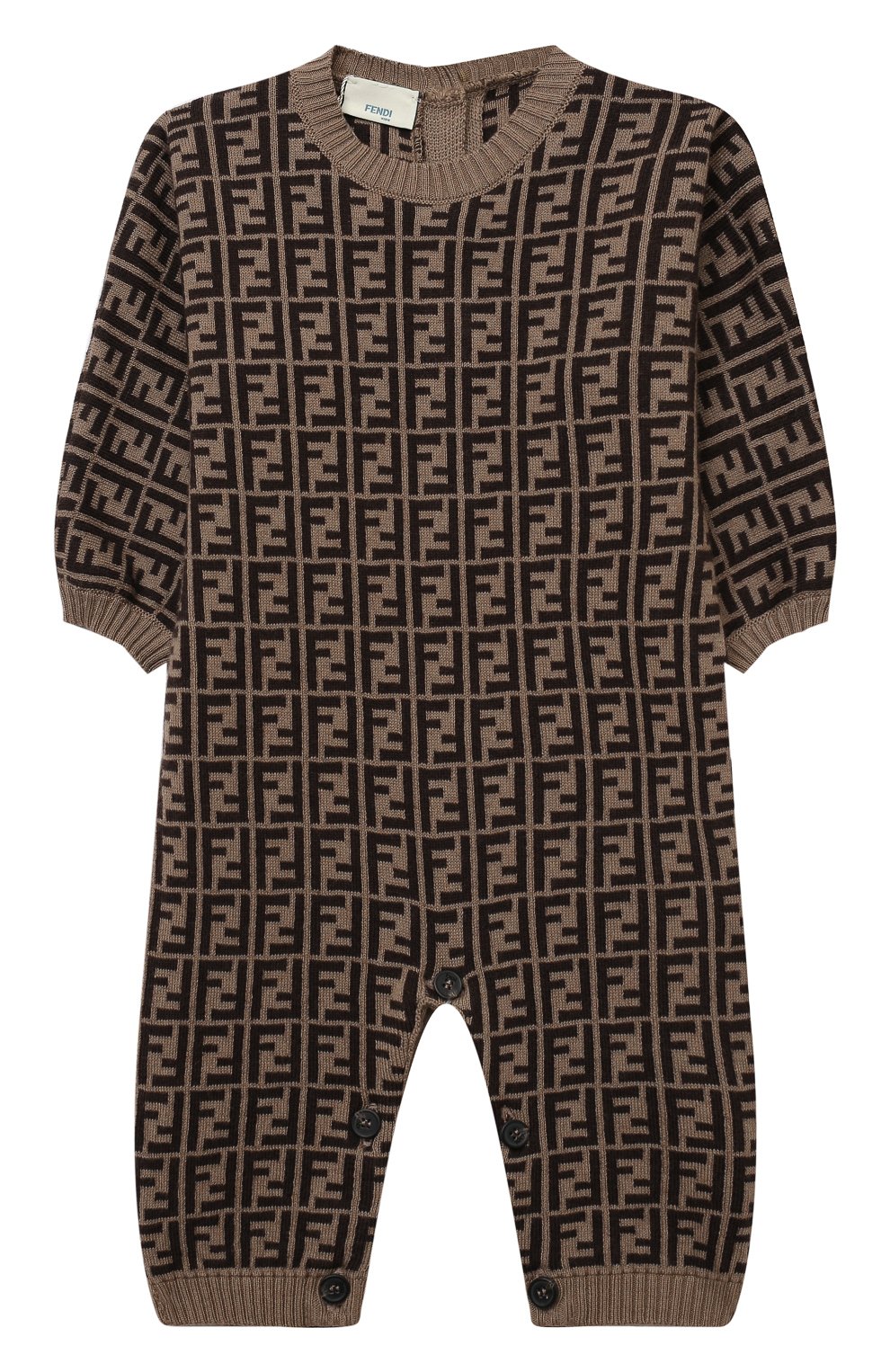 Детский хлопковый комбинезон FENDI коричневого цвета, арт. BUL048/A3TE/3M-9M | Фото 1