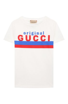 Детская хлопковая футболка GUCCI белого цвета по цене 13400 руб., арт. 561651/XJC7M | Фото 1 Детская хлопковая футболка GUCCI белого цвета, арт. 561651/XJC7M | Фото 1
