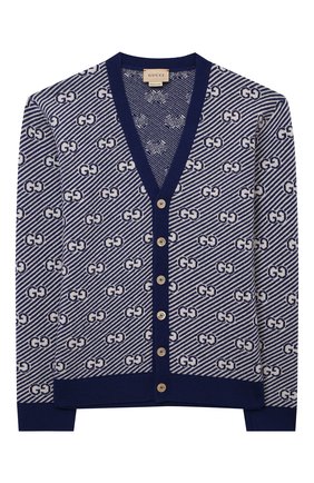 Детский шерстяной кардиган GUCCI синего цвета по цене 50400 руб., арт. 638323/XKBNH | Фото 1 Детский шерстяной кардиган GUCCI синего цвета, арт. 638323/XKBNH | Фото 1