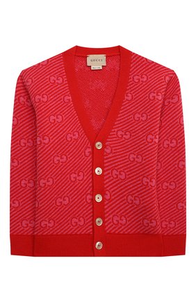 Детский шерстяной кардиган GUCCI красного цвета по цене 50400 руб., арт. 638323/XKBNH | Фото 1 Детский шерстяной кардиган GUCCI красного цвета, арт. 638323/XKBNH | Фото 1