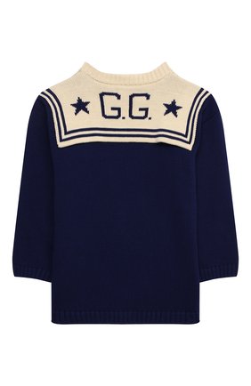 Детский хлопковый пуловер GUCCI синего цвета по цене 28100 руб., арт. 642846/XKBQ7 | Фото 2 Детский хлопковый пуловер GUCCI синего цвета, арт. 642846/XKBQ7 | Фото 2 (Материал внешний: Хлопок; Девочки Кросс-КТ: Пуловер-одежда; Рукава: Длинные; Ростовка одежда: 10 - 11 лет | 140 - 146см, 12 лет | 152 см, 5 лет | 110 см, 6 лет | 116 см, 8 лет | 128 см)