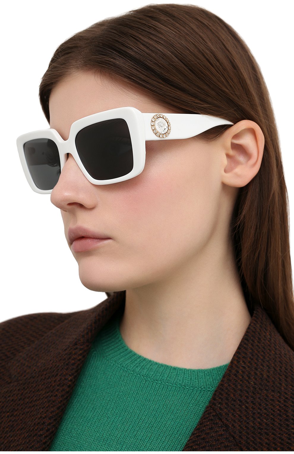 Женские солнцезащитные очки VERSACE белого цвета, арт. 4384B-532787 | Фото 2 (Региональные ограничения белый список (Axapta Mercury): RU; Тип очков: С/з; Оптика Гендер: оптика-женское; Очки форма: Прямоугольные)