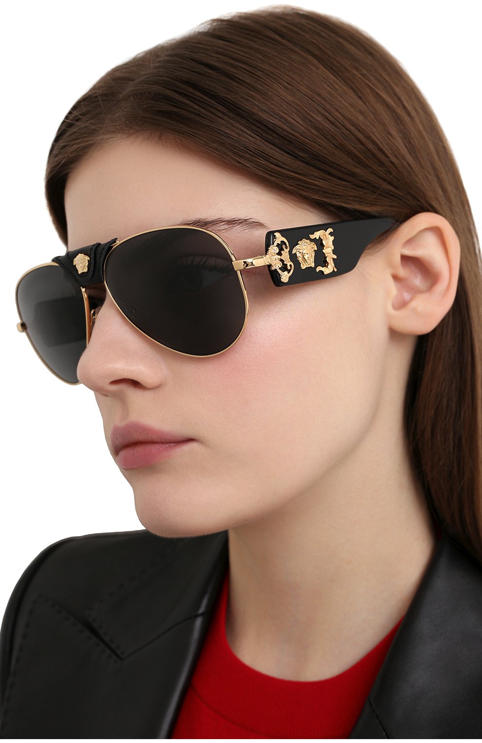 Женские солнцезащитные очки VERSACE черного цвета, арт. 2150Q-100287 | Фото 2 (Региональные ограничения белый список (Axapta Mercury): RU; Тип очков: С/з; Оптика Гендер: оптика-женское; Очки форма: Авиаторы)