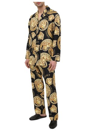 Мужские шелковые брюки VERSACE золотого цвета по цене 89950 руб., арт. AUU05051/1F00596 | Фото 2 Мужские шелковые брюки VERSACE золотого цвета, арт. AUU05051/1F00596 | Фото 2