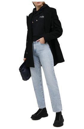 Женский хлопковое худи BALMAIN черно-белого цвета по цене 58750 руб., арт. VF13792/B015 | Фото 2 Женский хлопковое худи BALMAIN черно-белого цвета, арт. VF13792/B015 | Фото 2