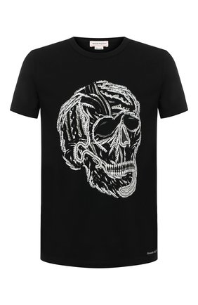 Мужская хлопковая футболка ALEXANDER MCQUEEN черного цвета по цене 33500 руб., арт. 631391/QPZ87 | Фото 1 Мужская хлопковая футболка ALEXANDER MCQUEEN черного цвета, арт. 631391/QPZ87 | Фото 1 (Рукава: Короткие; Длина (для топов): Стандартные; Принт: С принтом; Материал внешний: Хлопок; Стили: Панк)
