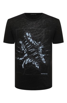 Мужская льняная футболка DANIELE FIESOLI черного цвета, арт. DF 7210 | Фото 1 (Принт: С принтом; Длина (для топов): Стандартные; Рукава: Короткие; Стили: Гранж; Материал внешний: Лен)