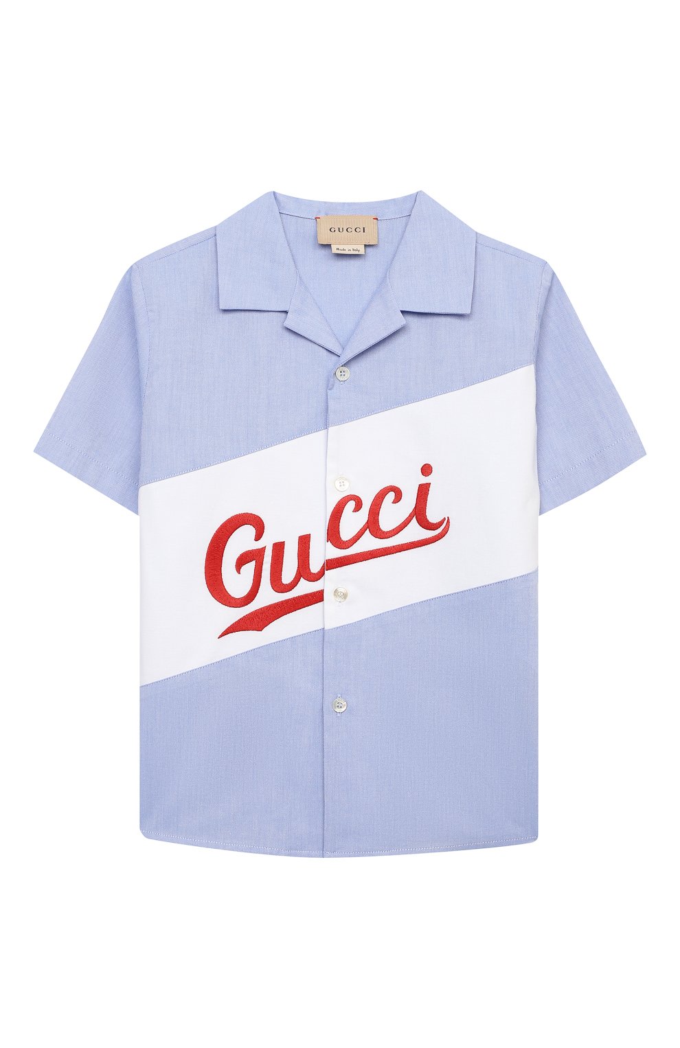 Детский хлопковая рубашка GUCCI голубого цвета, арт. 645032/XWAMU | Фото 1