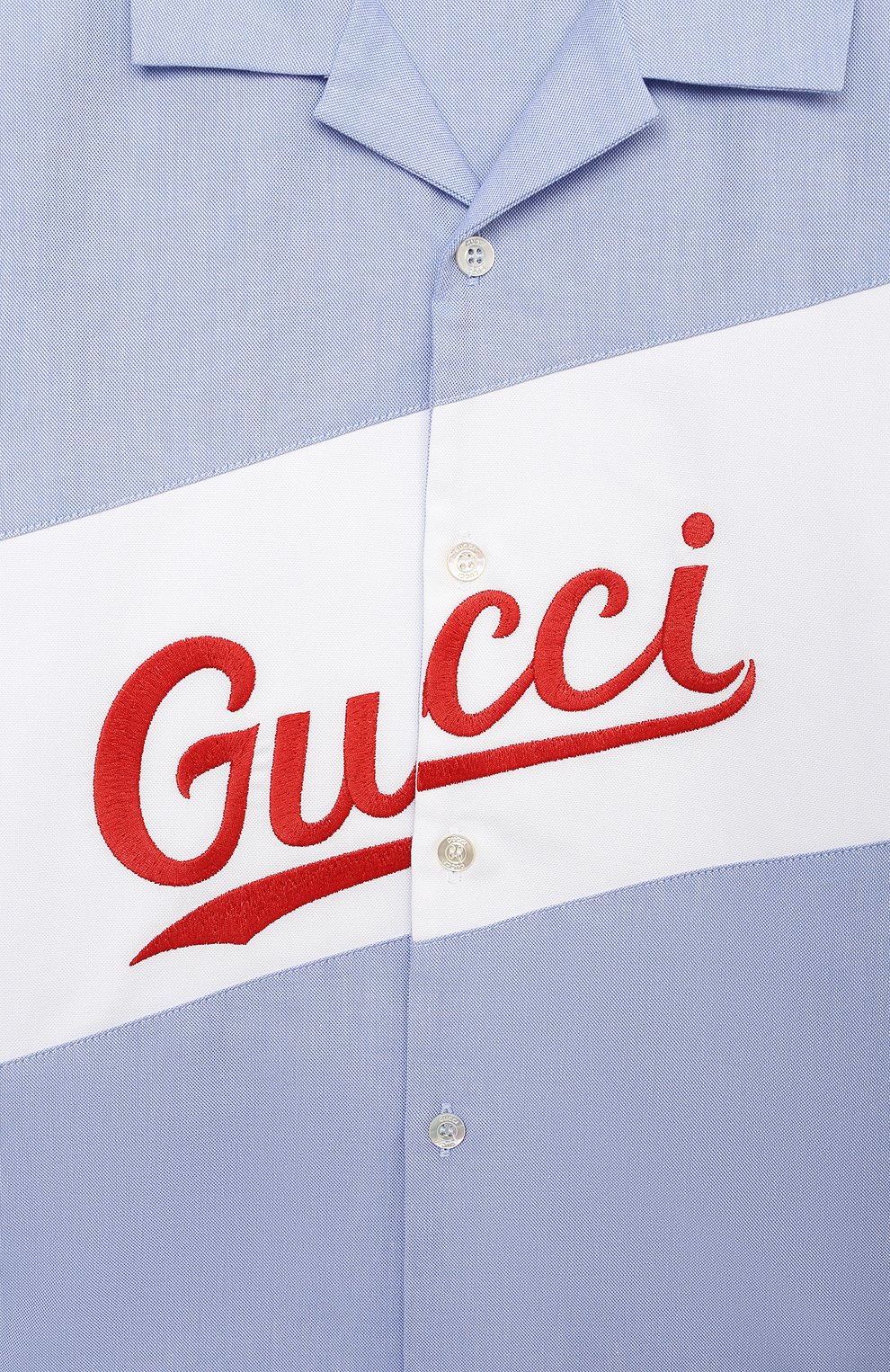 Детский хлопковая рубашка GUCCI голубого цвета по цене 32900 руб., арт. 645032/XWAMU | Фото 3 Детский хлопковая рубашка GUCCI голубого цвета, арт. 645032/XWAMU | Фото 3