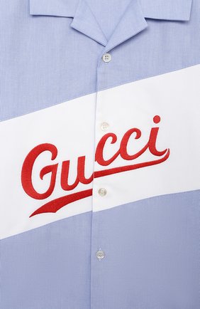 Детский хлопковая рубашка GUCCI голубого цвета по цене 32900 руб., арт. 645032/XWAMU | Фото 3 Детский хлопковая рубашка GUCCI голубого цвета, арт. 645032/XWAMU | Фото 3