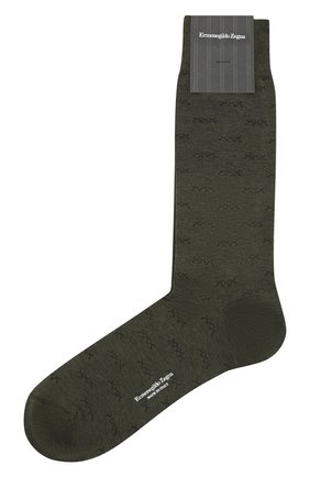 Мужские хлопковые носки ERMENEGILDO ZEGNA хаки цвета, арт. N5V403810 | Фото 1 (Материал внешний: Хлопок; Кросс-КТ: бельё)