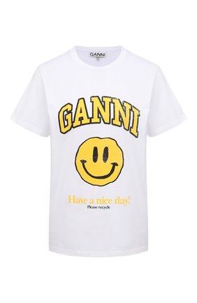 Женская хлопковая футболка GANNI белого цвета по цене 8785 руб., арт. T2731 | Фото 1 Женская хлопковая футболка GANNI белого цвета, арт. T2731 | Фото 1