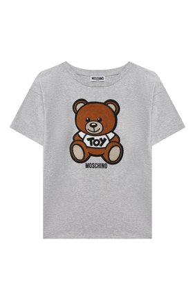 Детская хлопковая футболка MOSCHINO серого цвета по цене 9385 руб., арт. H0M02X/LBA10/10A-14A | Фото 1 Детская хлопковая футболка MOSCHINO серого цвета, арт. H0M02X/LBA10/10A-14A | Фото 1