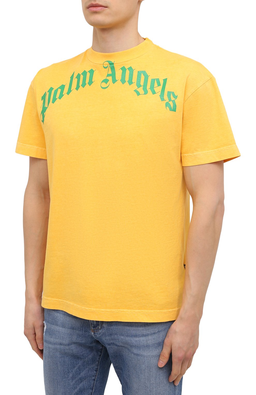 Мужская хлопковая футболка PALM ANGELS желтого цвета, арт. PMAA001R21JER0081855 | Фото 3 (Рукава: Короткие; Длина (для топов): Стандартные; Стили: Гранж; Принт: С принтом; Материал внешний: Хлопок)
