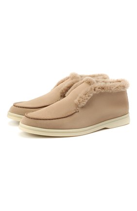 Женские замшевые ботинки LORO PIANA бежевого цвета по цене 161500 руб., арт. FAG3602 | Фото 1 Женские замшевые ботинки LORO PIANA бежевого цвета, арт. FAG3602 | Фото 1 (Женское Кросс-КТ: Зимние ботинки, Дезерты-ботинки; Подошва: Платформа; Каблук высота: Низкий; Материал внешний: Замша, Кожа; Материал утеплителя: Натуральный мех)