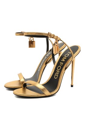Женские кожаные босоножки padlock TOM FORD золотого цвета по цене 76250 руб., арт. W2436T-LSP014 | Фото 1 Женские кожаные босоножки padlock TOM FORD золотого цвета, арт. W2436T-LSP014 | Фото 1