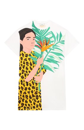 Детское платье-футболка FENDI белого цвета по цене 27750 руб., арт. JFI225/7AJ/3A-6A | Фото 1 Детское платье-футболка FENDI белого цвета, арт. JFI225/7AJ/3A-6A | Фото 1 (Рукава: Короткие; Девочки Кросс-КТ: Платье-одежда; Материал внешний: Хлопок; Случай: Повседневный; Ростовка одежда: 6 лет | 116 см)