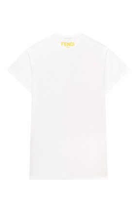 Детское платье-футболка FENDI белого цвета по цене 27750 руб., арт. JFI225/7AJ/3A-6A | Фото 2 Детское платье-футболка FENDI белого цвета, арт. JFI225/7AJ/3A-6A | Фото 2 (Рукава: Короткие; Девочки Кросс-КТ: Платье-одежда; Материал внешний: Хлопок; Случай: Повседневный; Ростовка одежда: 6 лет | 116 см)