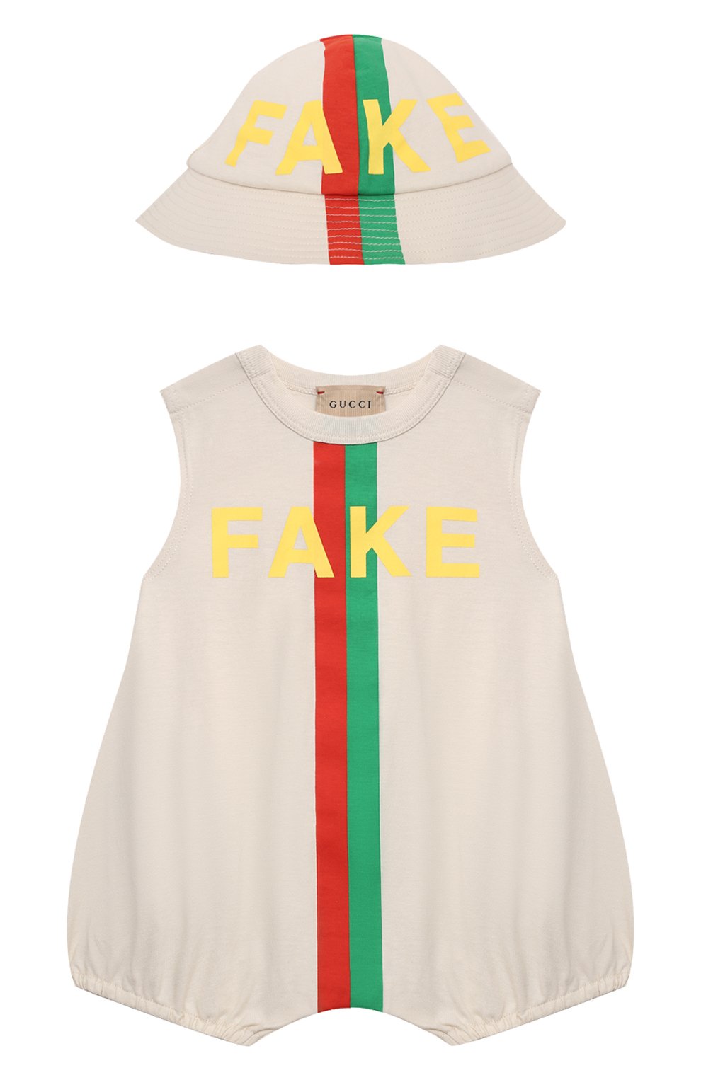 Детское комплект из комбинезона и панамы GUCCI белого цвета, арт. 645499/XJC7Q | Фото 1