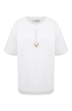 Женская хлопковая футболка VALENTINO белого цвета по цене 83900 руб., арт. VB3MG11T69W | Фото 1 Женская хлопковая футболка VALENTINO белого цвета, арт. VB3MG11T69W | Фото 1