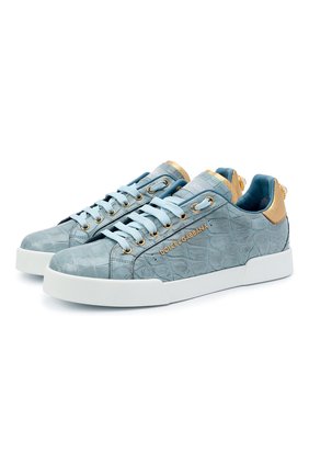Женские кеды portofino из кожи крокодила DOLCE & GABBANA голубого цвета по цене 207500 руб., арт. CK1602/A2W46/CNIL | Фото 1 Женские кеды portofino из кожи крокодила DOLCE & GABBANA голубого цвета, арт. CK1602/A2W46/CNIL | Фото 1