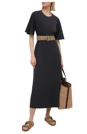 Женское хлопковое платье BRUNELLO CUCINELLI темно-серого цвета по цене 175000 руб., арт. MH968ADT61 | Фото 2 Женское хлопковое платье BRUNELLO CUCINELLI темно-серого цвета, арт. MH968ADT61 | Фото 2