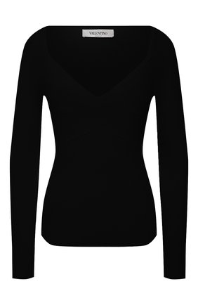 Женский пуловер из вискозы VALENTINO черного цвета, арт. VB3KCC04656 | Фото 1 (Стили: Романтичный; Рукава: Длинные; Материал внешний: Вискоза; Длина (для топов): Стандартные; Женское Кросс-КТ: Пуловер-одежда; Региональные ограничения белый список (Axapta Mercury): RU)
