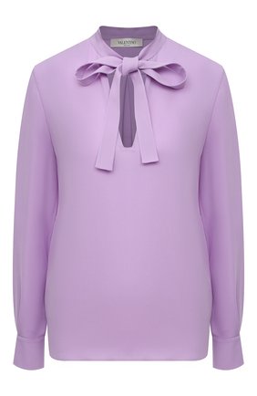 Женская шелковая блузка VALENTINO сиреневого цвета по цене 133500 руб., арт. VB3AE5Q51MH | Фото 1 Женская шелковая блузка VALENTINO сиреневого цвета, арт. VB3AE5Q51MH | Фото 1 (Принт: Без принта; Материал внешний: Шелк; Стили: Романтичный; Рукава: Длинные; Длина (для топов): Стандартные; Женское Кросс-КТ: Блуза-одежда; Региональные ограничения белый список (Axapta Mercury): RU)