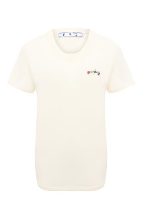 Женская хлопковая футболка OFF-WHITE бежевого цвета по цене 29750 руб., арт. 0WAA049R21JER003 | Фото 1 Женская хлопковая футболка OFF-WHITE бежевого цвета, арт. 0WAA049R21JER003 | Фото 1